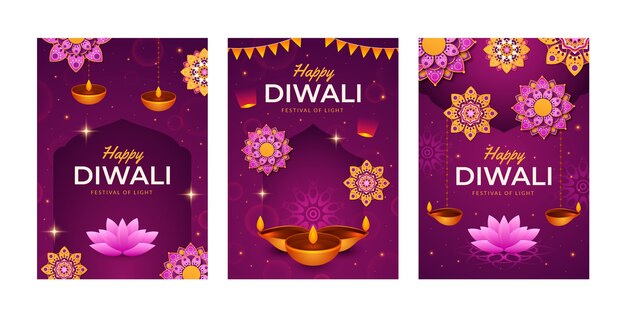 Collection de cartes de diwali dégradé