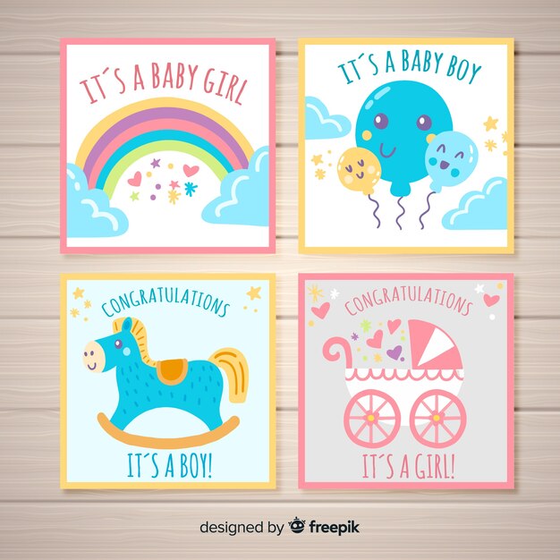 Collection de cartes de douche de bébé belle dessinés à la main