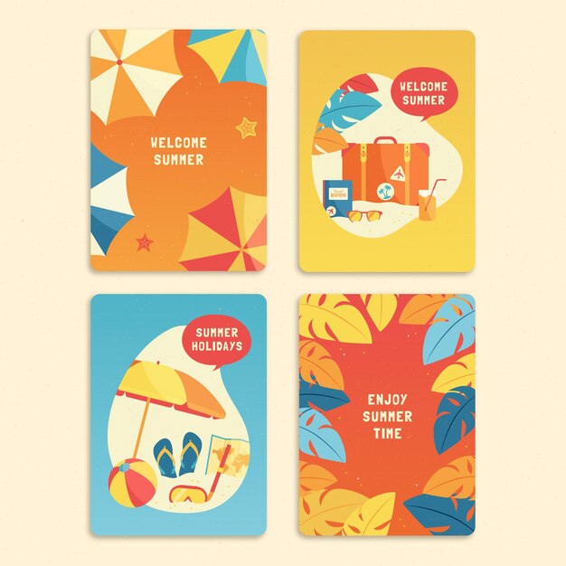 Collection de cartes d'été design plat