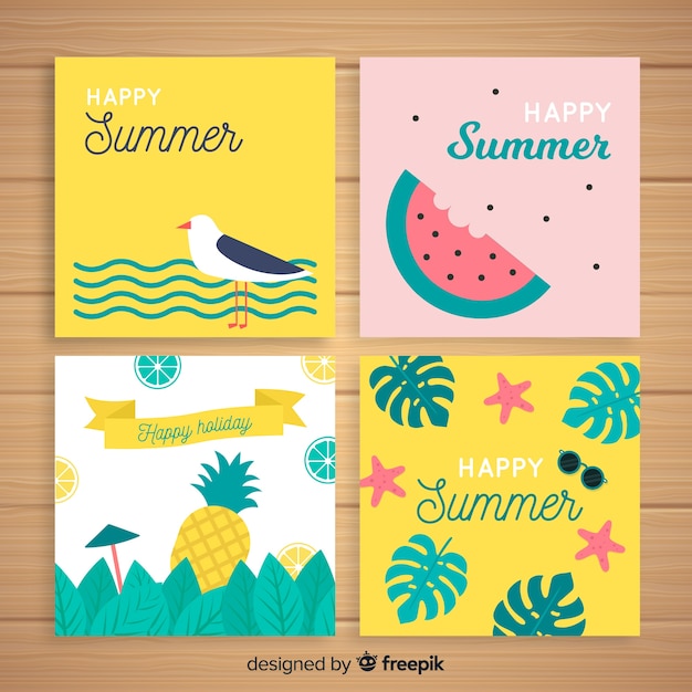 Vecteur gratuit collection de cartes d'été