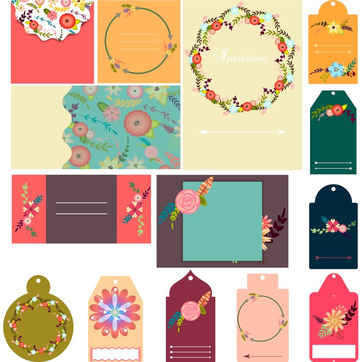 Vecteur gratuit collection de cartes et d&#39;étiquettes florales