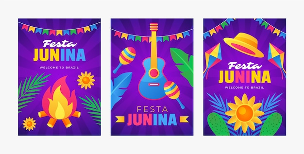 Vecteur gratuit collection de cartes festas juninas dégradées