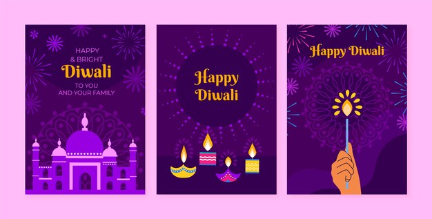 Vecteur gratuit collection de cartes de festival plat diwali