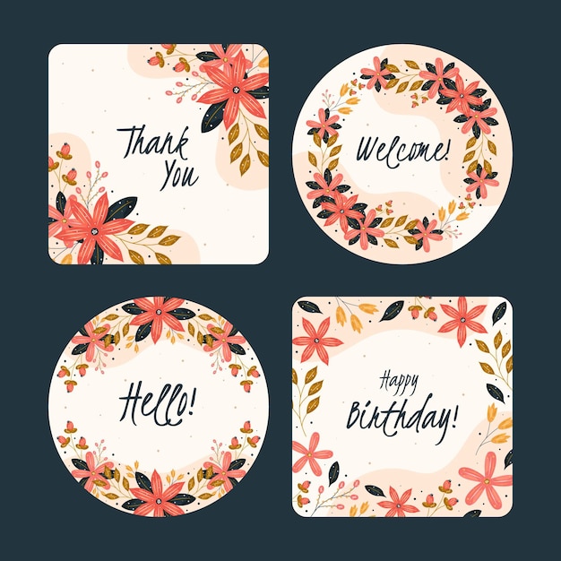 Vecteur gratuit collection de cartes florales plates