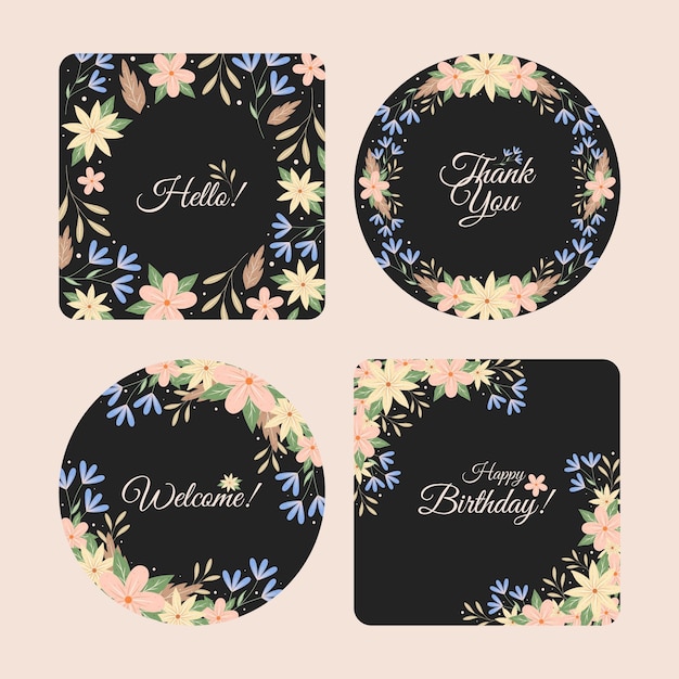 Vecteur gratuit collection de cartes florales plates