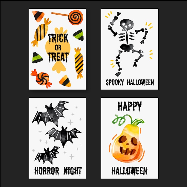 Vecteur gratuit collection de cartes halloween aquarelle