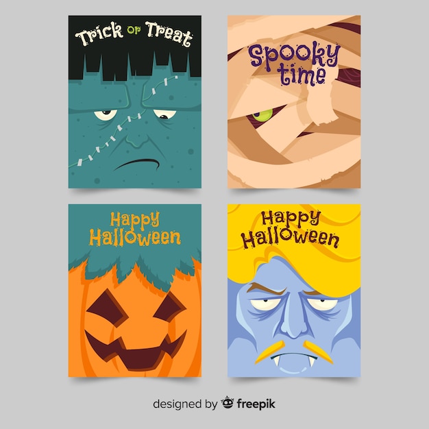 Collection De Cartes Halloween Design Plat