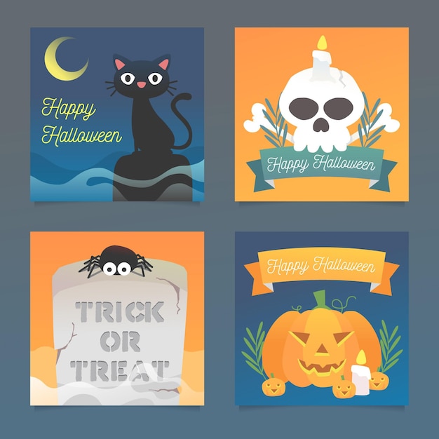 Collection De Cartes Halloween Design Plat