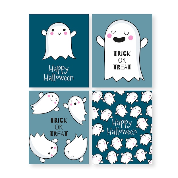 Vecteur gratuit collection de cartes d'halloween dessinés à la main