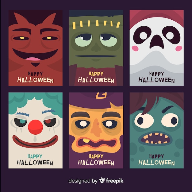 Collection De Cartes D'halloween Avec Des Monstres Rigolos