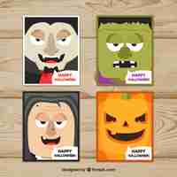 Vecteur gratuit collection de cartes de halloween avec des monstres