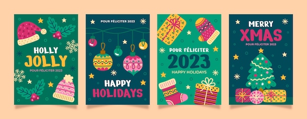 Vecteur gratuit collection de cartes de noël plat pf 2023