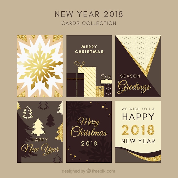 Vecteur gratuit collection de cartes de nouvel an 2018 dans des tons chocolat