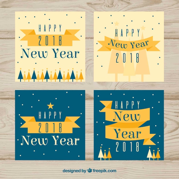 Vecteur gratuit collection de cartes de nouvel an en beige et turquoise
