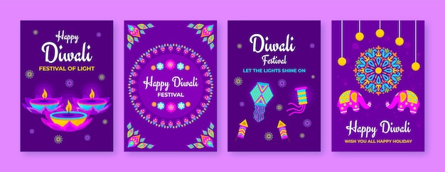 Collection De Cartes Plates Pour La Célébration De Diwali