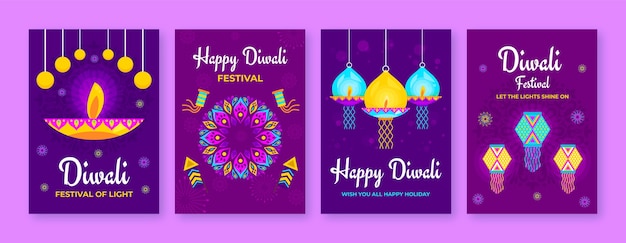 Vecteur gratuit collection de cartes plates pour la célébration de diwali