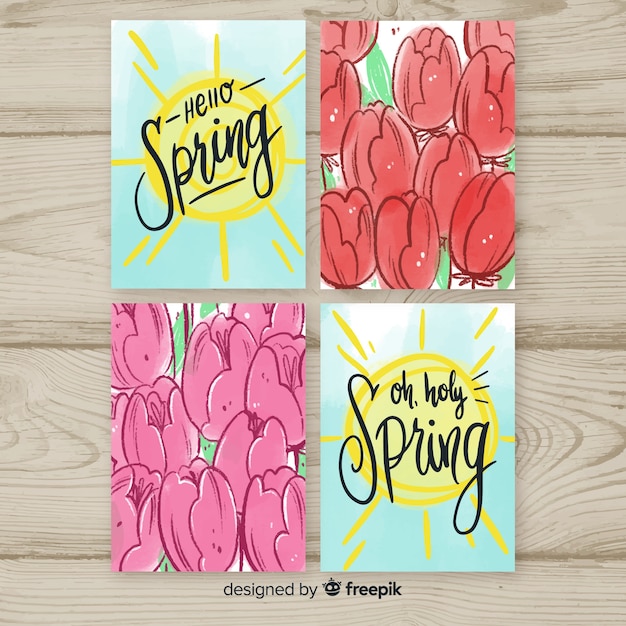 Collection De Cartes De Printemps Aquarelle Tulipes