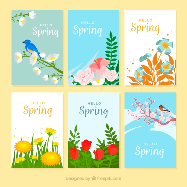 Vecteur gratuit collection de cartes printemps plat