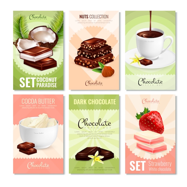 Vecteur gratuit collection de cartes de produits de cacao