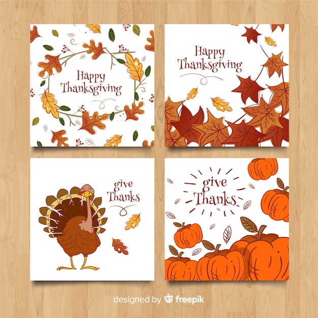 Collection De Cartes De Thanksgiving Dessinée à La Main