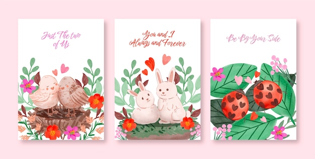 Vecteur gratuit collection de cartes de voeux aquarelle pour la célébration de la saint valentin