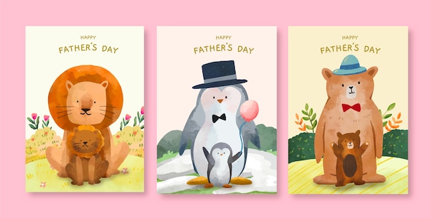 Vecteur gratuit collection de cartes de voeux aquarelle pour la fête des pères