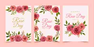 Vecteur gratuit collection de cartes de voeux aquarelle rose jour
