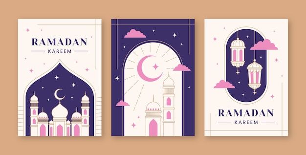 Vecteur gratuit collection de cartes de voeux de célébration du ramadan dessinées à la main