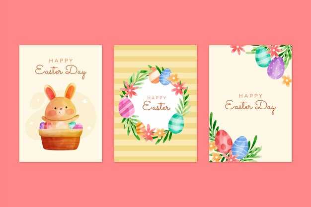 Collection de cartes de voeux de célébration de pâques aquarelle