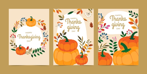 Vecteur gratuit collection de cartes de voeux de célébration de thanksgiving plat