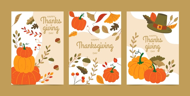 Vecteur gratuit collection de cartes de voeux de célébration de thanksgiving plat