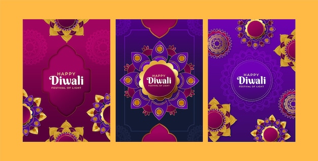 Collection De Cartes De Vœux Dégradées Pour La Célébration Du Festival De Diwali