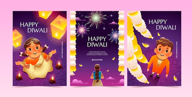 Vecteur gratuit collection de cartes de vœux dégradées pour la célébration du festival de diwali