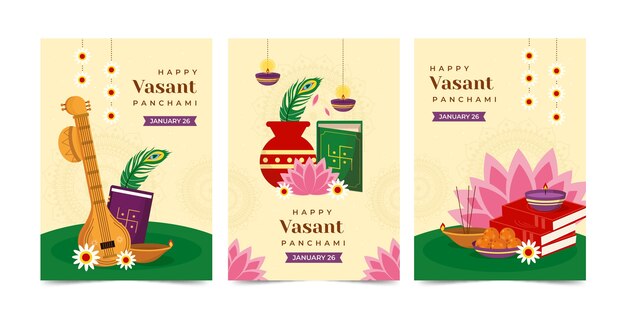 Vecteur gratuit collection de cartes de voeux du festival plat vasant panchami