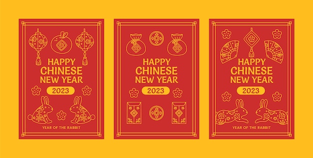 Vecteur gratuit collection de cartes de voeux du nouvel an chinois dessinées à la main