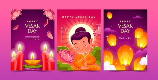 Vecteur gratuit collection de cartes de voeux festival vesak plat