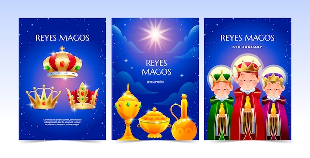 Vecteur gratuit la collection de cartes de vœux de gradient reyes magos