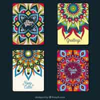 Vecteur gratuit collection de cartes de voeux de mandala multicolores