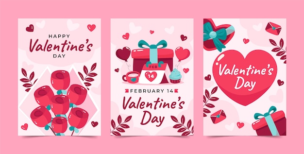 Vecteur gratuit collection de cartes de voeux plat saint valentin