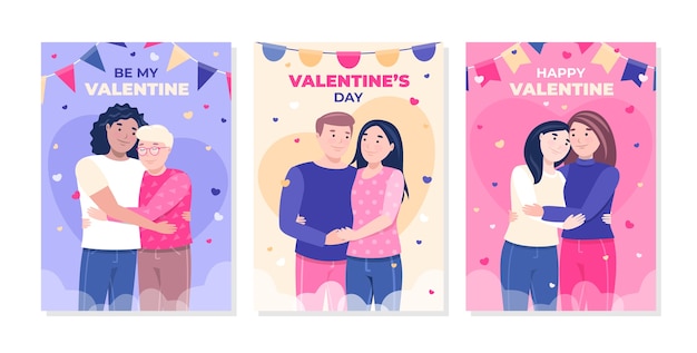 Vecteur gratuit collection de cartes de voeux plat saint valentin