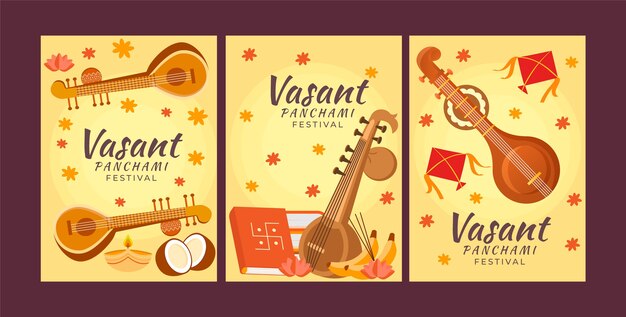 Vecteur gratuit collection de cartes de voeux plat vasant panchami