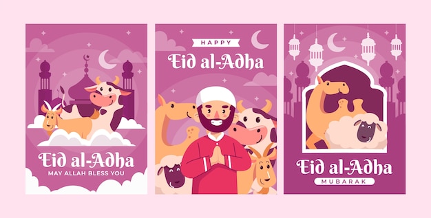 Vecteur gratuit collection de cartes de voeux plates eid al-adha