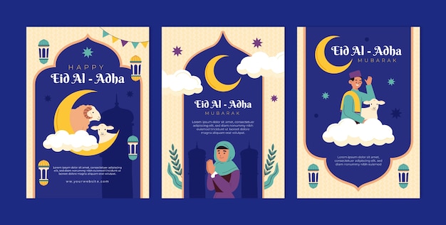 Vecteur gratuit collection de cartes de voeux plates eid al-adha