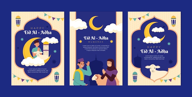 Vecteur gratuit collection de cartes de voeux plates eid al-adha