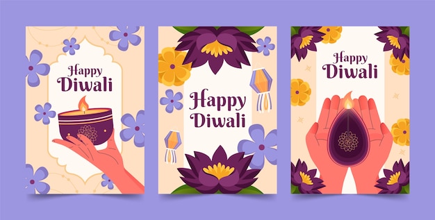 Collection De Cartes De Vœux Plates Pour La Célébration Du Festival De Diwali