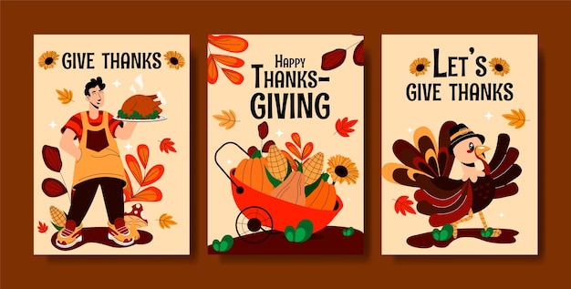 Collection De Cartes De Vœux Plates Pour La Célébration Du Jour De Thanksgiving