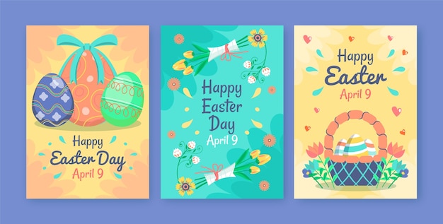 Vecteur gratuit collection de cartes de voeux plates pour la célébration de pâques