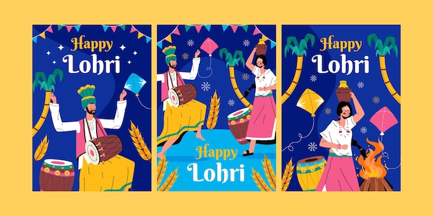 Vecteur gratuit collection de cartes de voeux plates pour le festival lohri