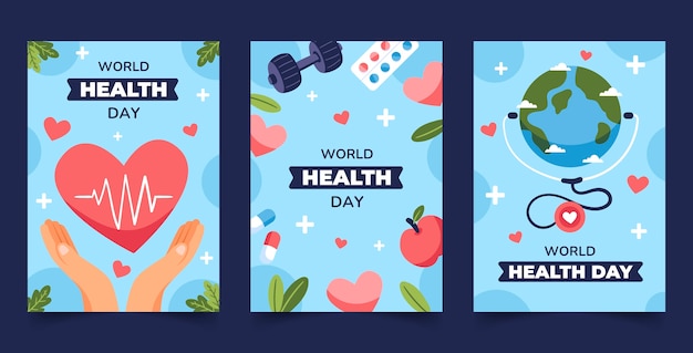 Collection De Cartes De Vœux Plates Pour La Sensibilisation à La Journée Mondiale De La Santé