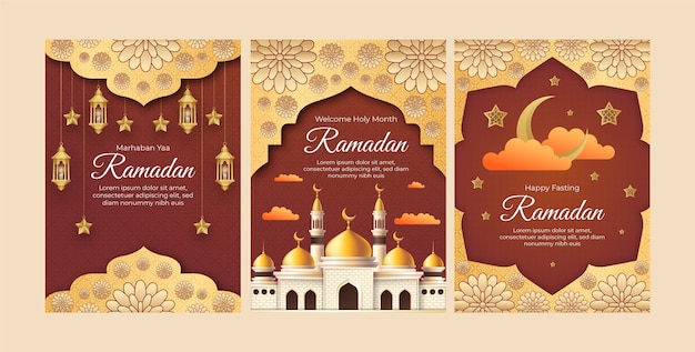 Vecteur gratuit collection de cartes de vœux pour la célébration islamique du ramadan.